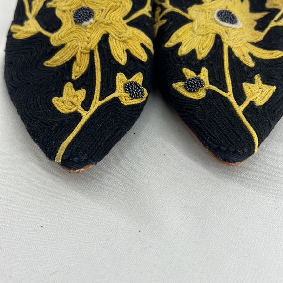 Anthropologie Black Gold Embroidery Fabric Mules - Picture 5 of 9
